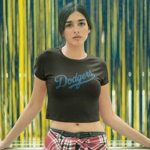 NEW Los Angeles LA Dodgers Script Wordmark Form Fit Crop Top Shirt BLACK